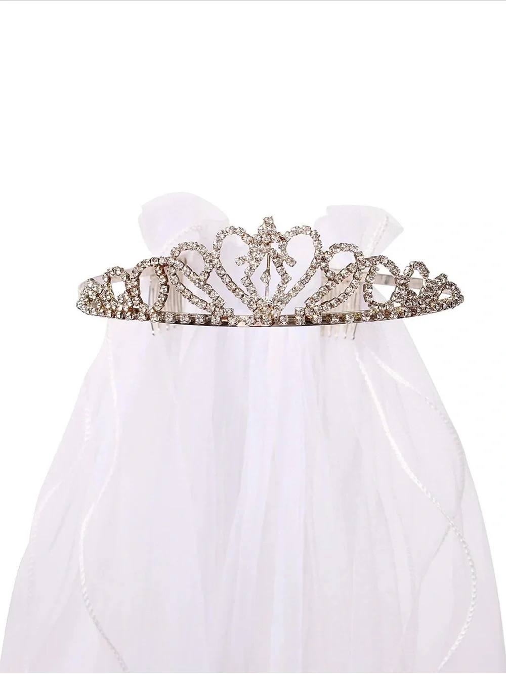 Flower Girl First Communion Veil Headband with Rhinestone Crown
